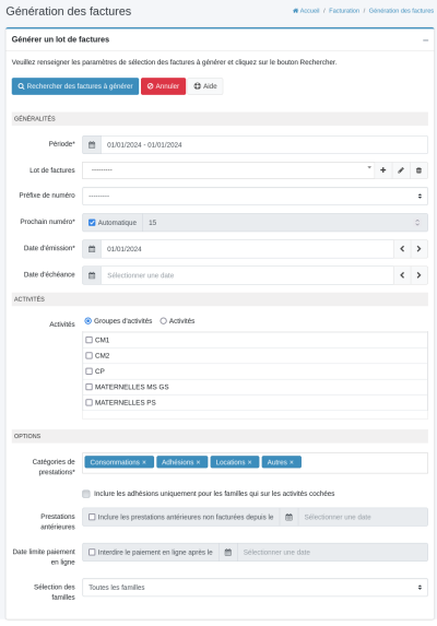 génération de factures étape 1