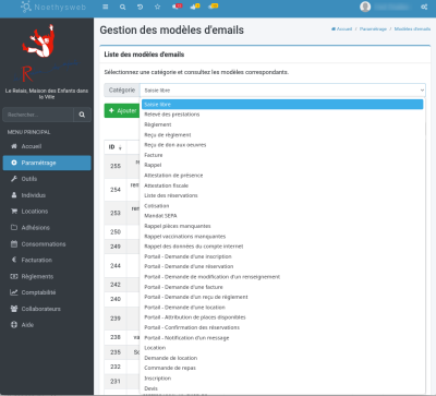 gestion des modèles d'email