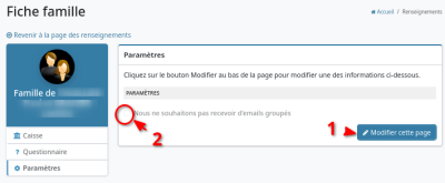 portail familles onglet paramètres