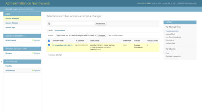 back office administration : supprimer les access attempts