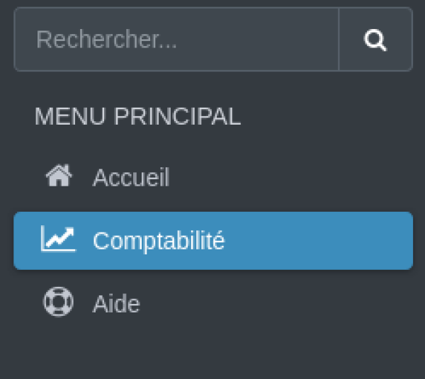 menue utilisateur avec les seuls droits de comptabilité